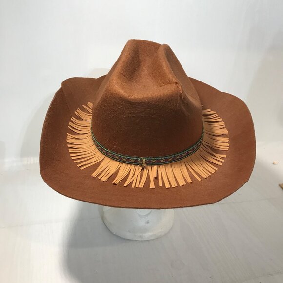 Halloween Hats Brown Western Cowboy Fringe Black Velvet Top Hat Set - Picture 3 of 13